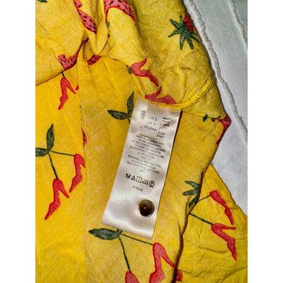 Anthropologie Button Down Front Tie Blouse Yellow Women’s 2 Festival Boho Fruit - Picture 14 of 16